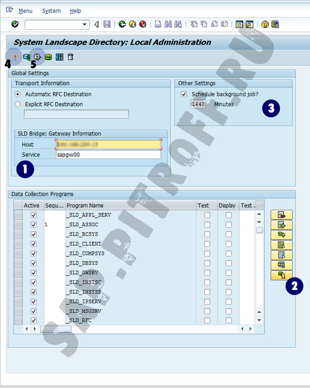 Рис.2: Транзакция RZ70 - передача в SLD данных ABAP-системы